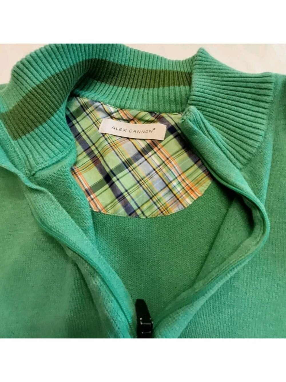 Alex Cannon Sweater Quarter Zip Men Size XL Lemon Green 100% Cotton - Picture 9 of 14